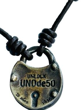 UNO de 50 Unlock Padlock Leather Cord Necklace Adjustable Black 19” Spain Boho